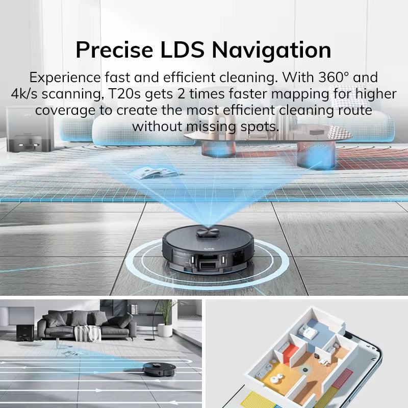 T20S LDS Robot Vacuum Cleaner,5000 Pa,Auto Empty Dock 60 Days Hands off Cleaning Vacuum and Mopping Wet / Dry Sweeping