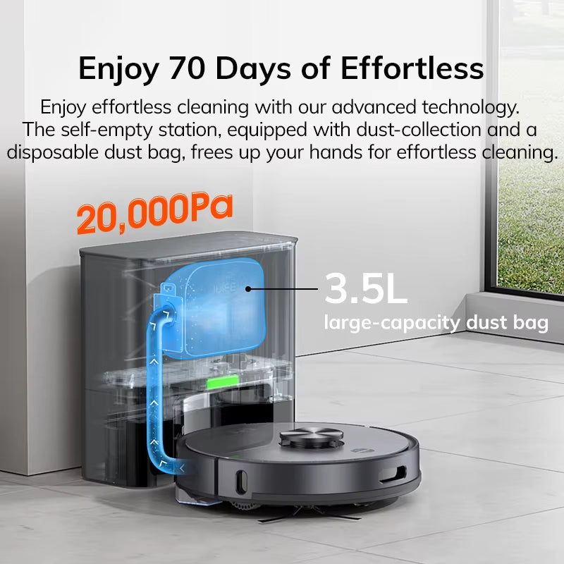 T20S LDS Robot Vacuum Cleaner,5000 Pa,Auto Empty Dock 60 Days Hands off Cleaning Vacuum and Mopping Wet / Dry Sweeping